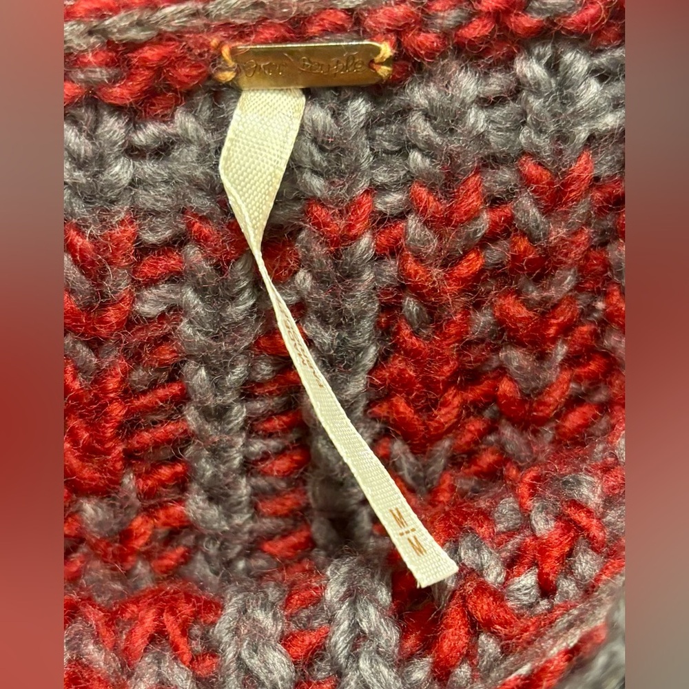Free People Red and Gray Nordic Snowflake Chunky Sweater M - Picture 4 of 4